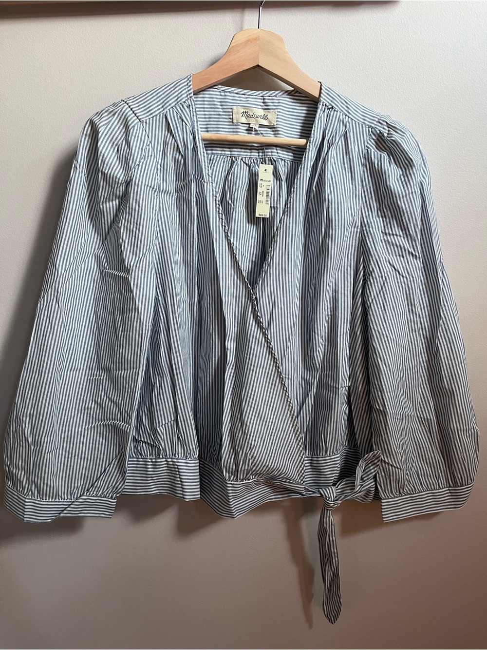 Madewell Blue White Striped Cotton Wrap Top H9183 XL New